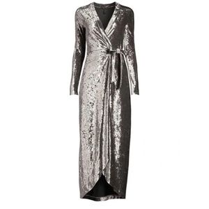 BCBGMaxAzria Silver Velvet Wrap Dress